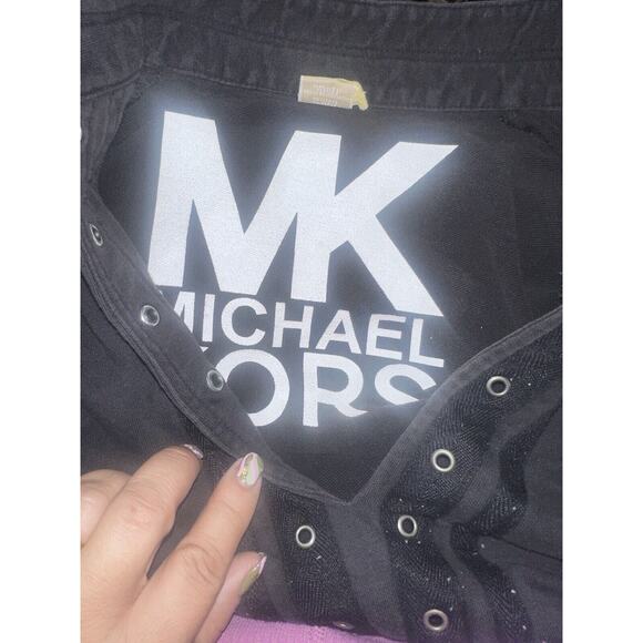 Michael Kors Womens Cotton V-Neck Grommet Sweater Black Size Large - Picture 11 of 12